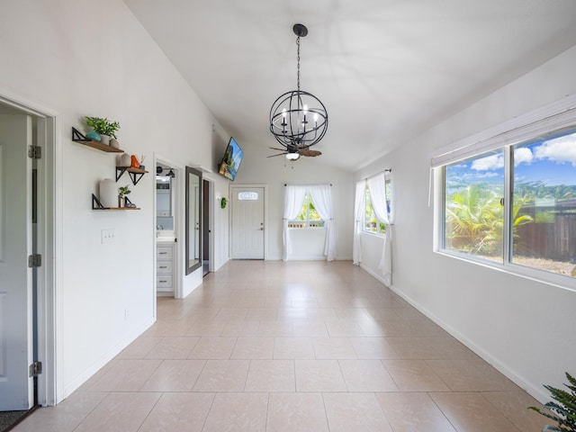 12-7038 Kehauopuna St, Pahoa, HI 96778 - unfurnished sunroom with a chandelier and vaulted ceiling