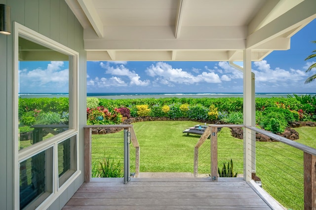 4059 Anini Rd, Kilauea, HI 96754 - wooden terrace featuring a lawn and a water view