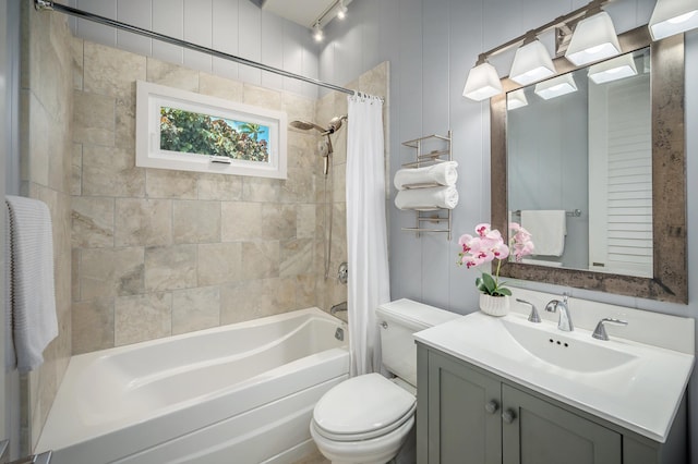 4059 Anini Rd, Kilauea, HI 96754 - bathroom featuring shower / bathtub combination with curtain, vanity, and rail lighting