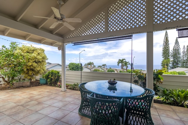 75-252 Nani Kailua Dr Unit 23, Kailua-Kona, HI 96740 - view of patio featuring ceiling fan, a water view, and outdoor dining area