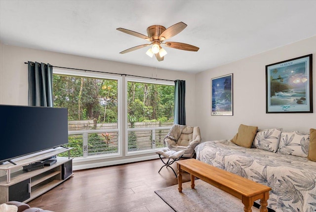 14-882 Kehau Rd, Pahoa, HI 96778 - living room featuring a ceiling fan and wood finished floors