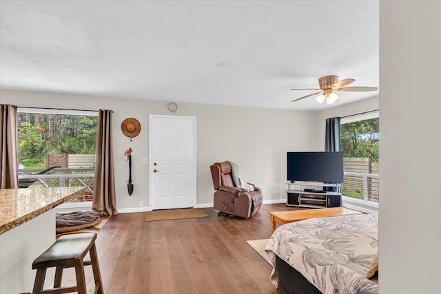 14-882 Kehau Rd, Pahoa, HI 96778 - bedroom with wood finished floors, baseboards, and a ceiling fan