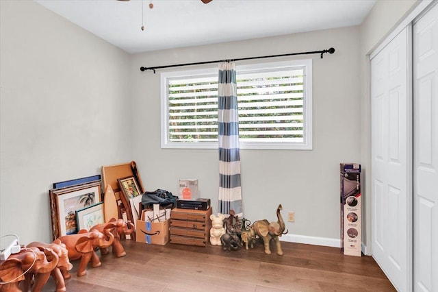 14-882 Kehau Rd, Pahoa, HI 96778 - bedroom with wood finished floors, a closet, baseboards, and a ceiling fan