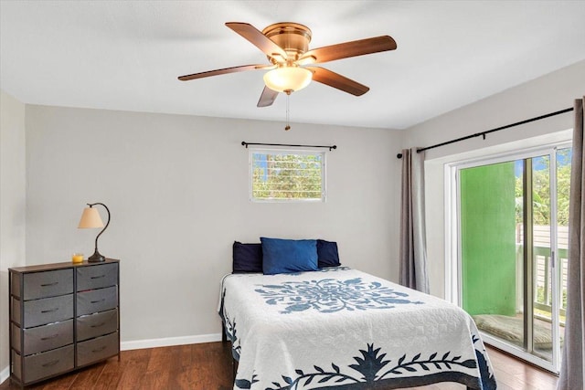 14-882 Kehau Rd, Pahoa, HI 96778 - bedroom with access to outside, wood finished floors, baseboards, and ceiling fan