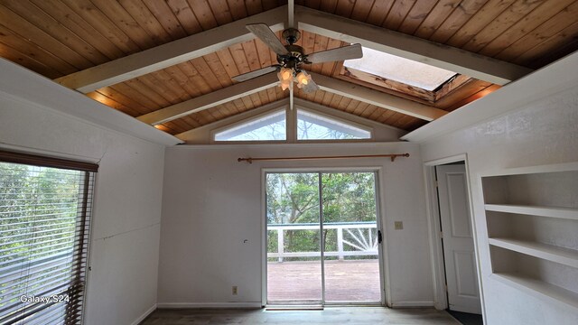 3215-C Wawae Rd, Kalaheo, HI 96741 - spare room with wood finished floors, healthy amount of natural light, a skylight, ceiling fan, and wooden ceiling