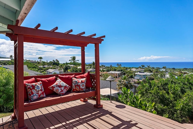 76-6364 Kaheiau St, Kailua-Kona, HI 96740 - wooden terrace featuring a water view, a pergola, and an outdoor hangout area