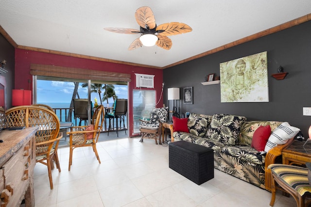 75-6100 Alii Dr Unit E33, Kailua-Kona, HI 96740 - living area featuring ceiling fan, healthy amount of natural light, and a wall mounted air conditioner