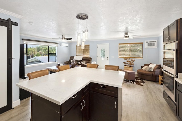 15-1925 4th Ave, Keaau, HI 96749 - kitchen featuring open floor plan, a ceiling fan, stainless steel double oven, light wood-type flooring, and light countertops