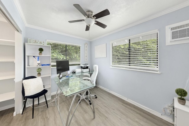 15-1925 4th Ave, Keaau, HI 96749 - office featuring wood finished floors, ornamental molding, a wall unit AC, and ceiling fan