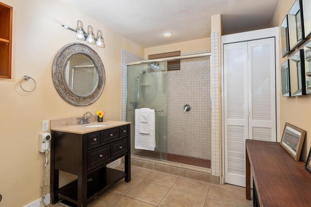 78-6721 Alii Dr Unit 101, Kailua-Kona, HI 96740 - bathroom featuring vanity, a shower stall, and tile patterned floors