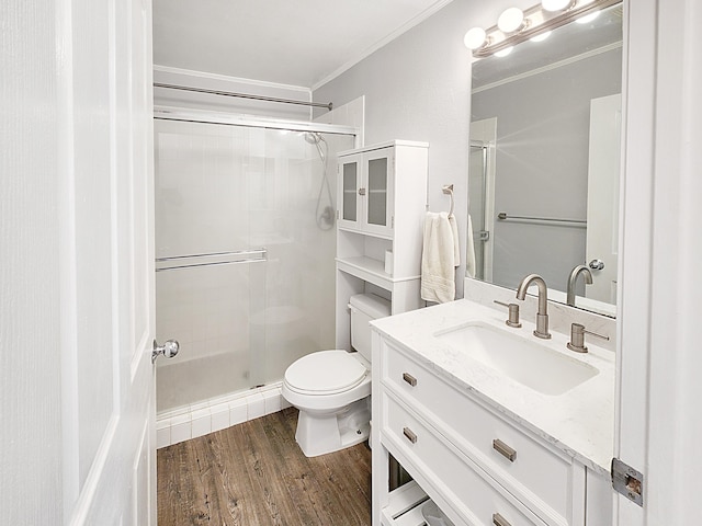 75-6081 Alii Dr Unit Dd102, Kailua-Kona, HI 96740 - full bathroom with a shower stall, wood finished floors, ornamental molding, toilet, and vanity