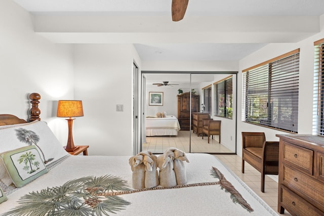 78-6737 Walua Rd, Kailua-Kona, HI 96740 - bedroom featuring light tile patterned flooring, beamed ceiling, and a closet