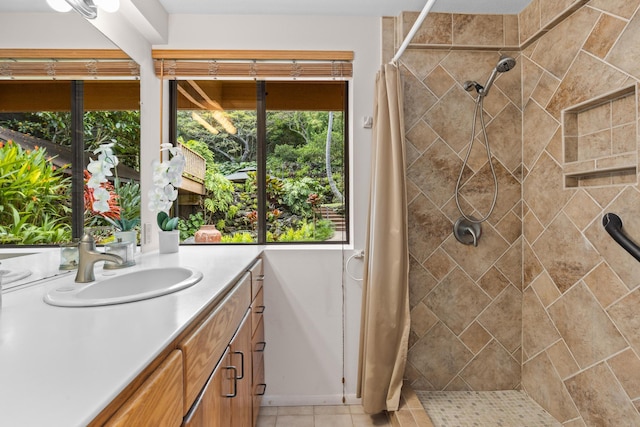 78-6737 Walua Rd, Kailua-Kona, HI 96740 - full bathroom featuring vanity, tiled shower, and tile patterned floors