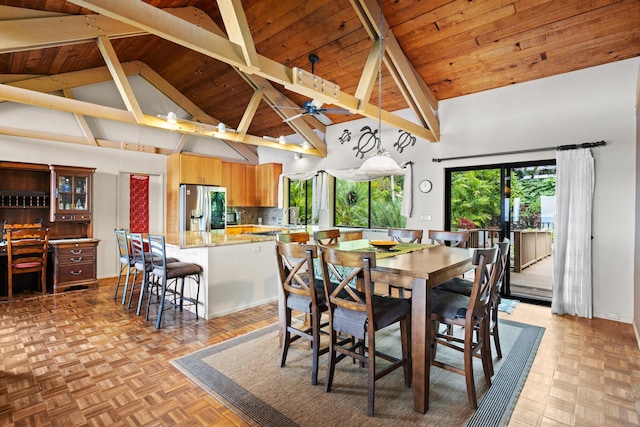 78-6737 Walua Rd, Kailua-Kona, HI 96740 - dining area with wood ceiling with exposed beams and high vaulted ceiling