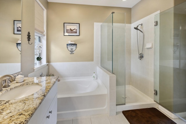 75-149 Kamilo St, Kailua-Kona, HI 96740 - bathroom featuring a shower stall, a garden tub, vanity, and tile patterned floors