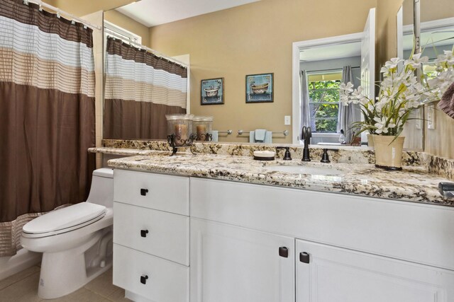75-149 Kamilo St, Kailua-Kona, HI 96740 - bathroom with toilet, vanity, tile patterned flooring, and a shower with curtain