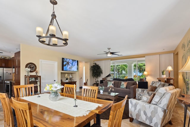 75-149 Kamilo St, Kailua-Kona, HI 96740 - dining room with ceiling fan, a chandelier, and light tile patterned flooring