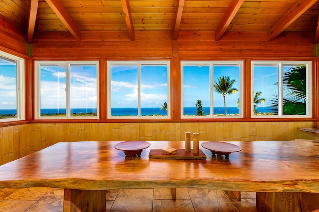 76-6319 Leone St, Kailua-Kona, HI 96740 - dining space with wooden walls and wood ceiling