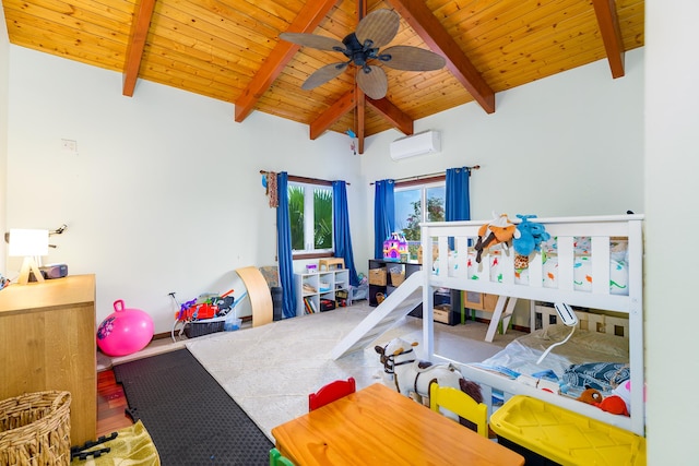 76-6319 Leone St, Kailua-Kona, HI 96740 - bedroom featuring a wall unit AC, wooden ceiling, and wood finished floors