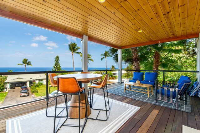76-6319 Leone St, Kailua-Kona, HI 96740 - deck featuring a water view and an outdoor hangout area