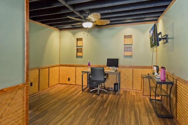 15-1653 28th Ave, Keaau, HI 96749 - office space with wood finished floors, wainscoting, and ceiling fan