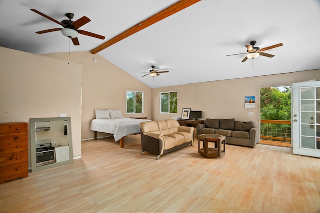 3184-B Hikina Rd, Koloa, HI 96756 - bedroom with access to outside, light wood finished floors, ceiling fan, and baseboards