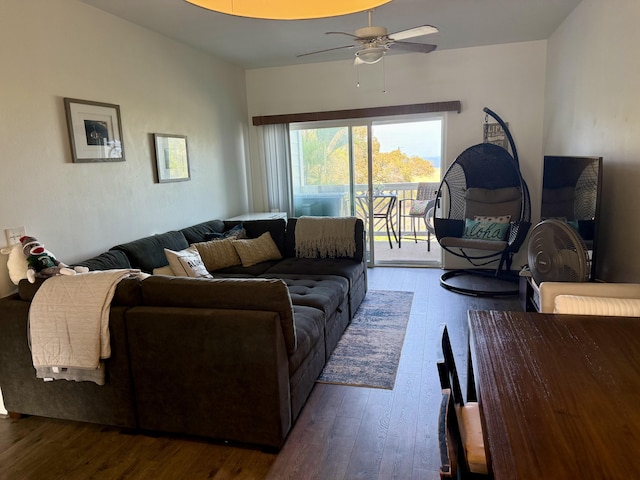 73-1111 Nuuanu Pl Unit N103, Kailua-Kona, HI 96740 - living area featuring wood-type flooring and ceiling fan