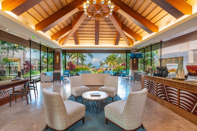2641 Poipu Rd Unit 1202, Koloa, HI 96756 - lobby with wood ceiling with exposed beams and high vaulted ceiling