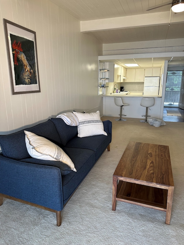 82-6073-A Hawaii Belt Rd Unit 11B, Captain Cook, HI 96704 - living room featuring carpet floors and beam ceiling
