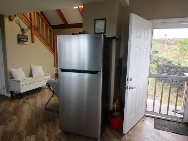 89-902 Rd Rd, Captain Cook, HI 96704 - kitchen featuring freestanding refrigerator and wood finished floors