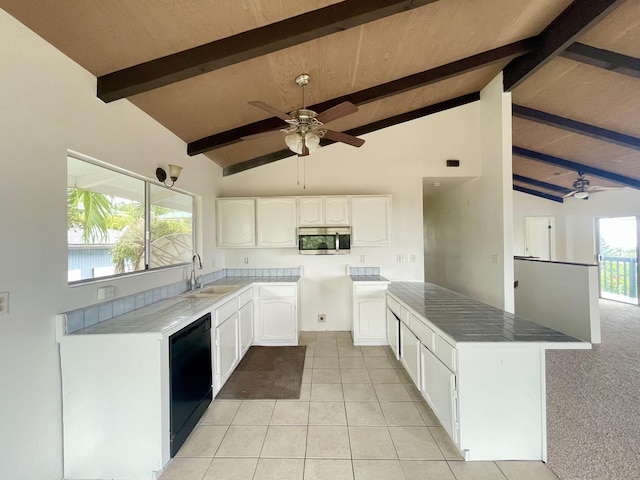 76-197 Kealoha St, Kailua-Kona, HI 96740 - kitchen featuring black dishwasher, ceiling fan, a sink, stainless steel microwave, and a peninsula