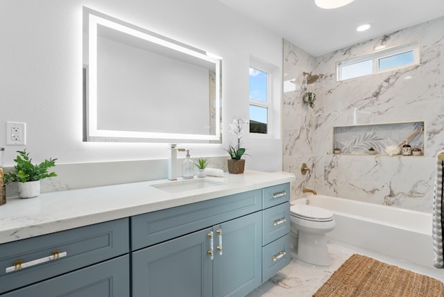 16-2143 Uilani Dr, Pahoa, HI 96778 - bathroom with vanity, toilet, shower / bath combination, and plenty of natural light