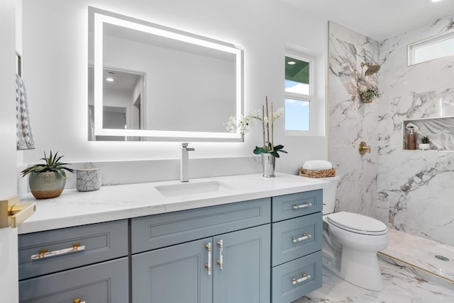 16-2143 Uilani Dr, Pahoa, HI 96778 - full bathroom with vanity, a marble finish shower, marble finish flooring, and healthy amount of natural light