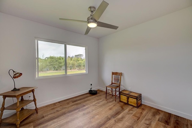 16-1516 Pohaku Cir, Keaau, HI 96749 - sitting room featuring light wood-style flooring, ceiling fan, and baseboards