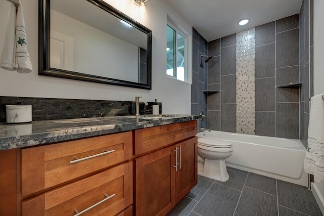 16-1516 Pohaku Cir, Keaau, HI 96749 - bathroom featuring vanity, toilet, bathing tub / shower combination, and recessed lighting