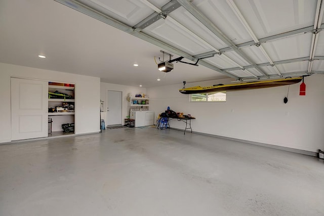 16-1516 Pohaku Cir, Keaau, HI 96749 - garage featuring independent washer and dryer, a garage door opener, and recessed lighting