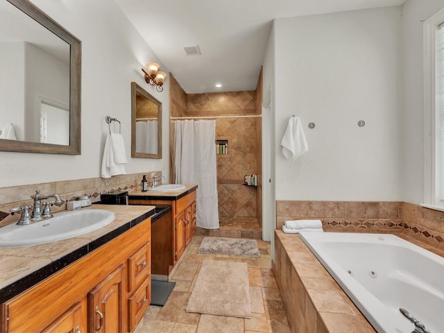 16-2069 Leilani Dr, Pahoa, HI 96778 - bathroom featuring a shower stall, a whirlpool tub, and vanity