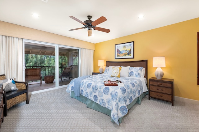 69-1033 Nawahine Pl Unit 1G, Waikoloa, HI 96738 - carpeted bedroom with access to exterior, baseboards, and ceiling fan