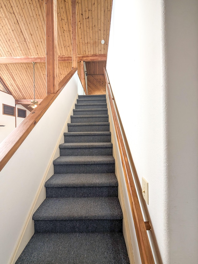 94-1790 Kaulua St, Naalehu, HI 96772 - stairway featuring wooden ceiling and ceiling fan