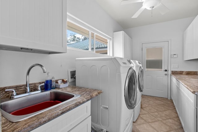 73-4571 Kukuki St Unit A, Kailua-Kona, HI 96740 - laundry room featuring cabinet space, washing machine and clothes dryer, and ceiling fan