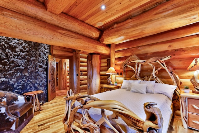29-596 Chin Chuck Rd, Hakalau, HI 96710 - bedroom with wooden ceiling, light wood-type flooring, and recessed lighting