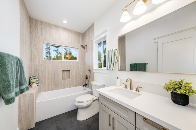 15-1893 22nd Ave, Keaau, HI 96749 - full bathroom featuring toilet, vanity, washtub / shower combination, and tile patterned flooring