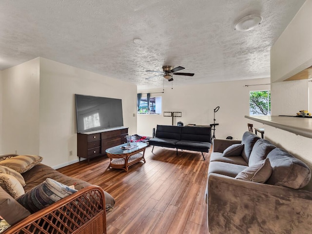 74-5156 Kialoa Pl, Kailua-Kona, HI 96740 - living room with ceiling fan, healthy amount of natural light, wood-type flooring, and a textured ceiling