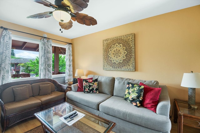 4461 Kamoa Rd Unit B22, Kapaa, HI 96746 - living room featuring wood finished floors and ceiling fan