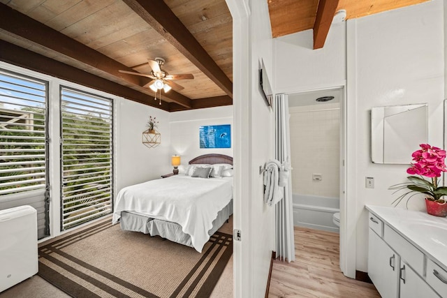 76-6246 Alii Dr Unit 343, Kailua-Kona, HI 96740 - bedroom featuring wooden ceiling with exposed beams and light wood-style floors