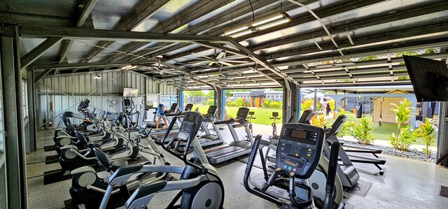 2253 Poipu Rd Unit 426, Koloa, HI 96756 - exercise room with a garage and lofted ceiling