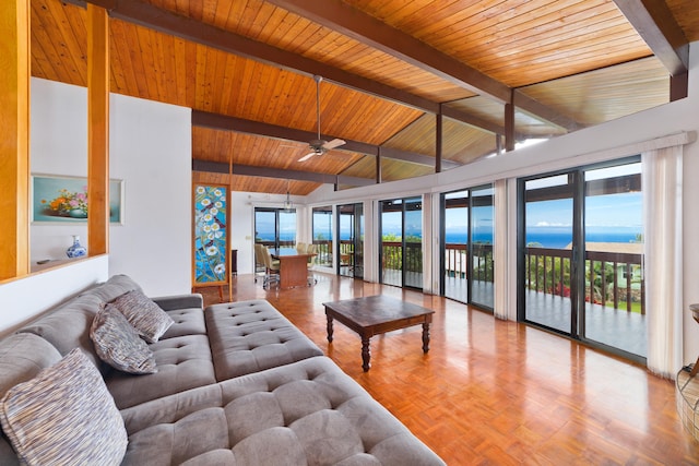 73-4327 Oneone St, Kailua-Kona, HI 96740 - living room with a ceiling fan and wooden ceiling