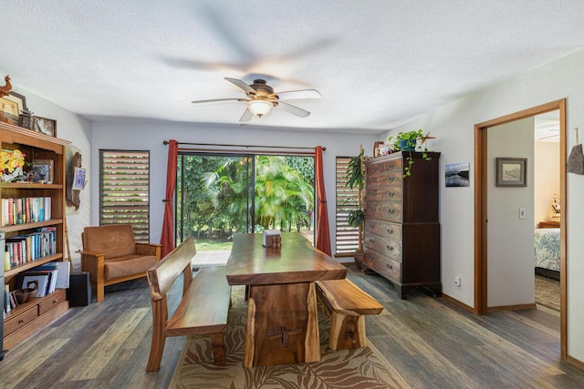 4030 Pauahi Pl, Princeville, HI 96722 - dining room featuring wood finished floors, ceiling fan, a textured ceiling, and baseboards