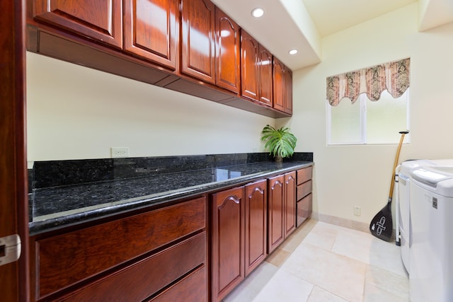 73-4558 Kukuki St, Kailua-Kona, HI 96740 - laundry area with washing machine and clothes dryer, recessed lighting, light tile patterned floors, and cabinet space