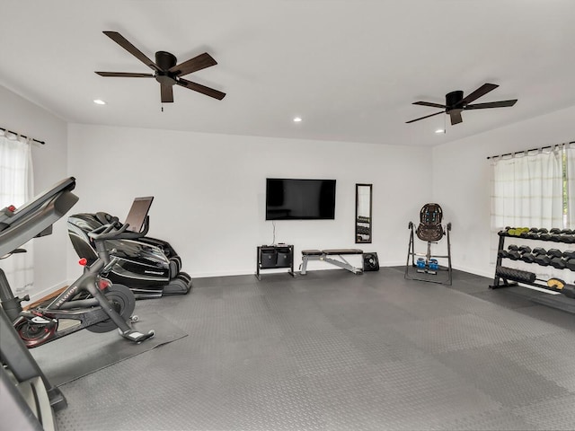 28-2855 Onomea Pl, Pepeekeo, HI 96783 - workout room with ceiling fan, recessed lighting, and plenty of natural light